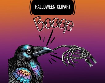 Funny Skeleton Raven Halloween Png, Bond Hand Png, Boop Halloween Sublimation Png, Skeleton With Raven Png, Cute Halloween Raven Png