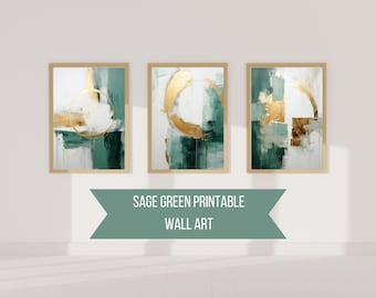 Sage Green and Gold Printable Wall Art - Modern Home Decor - Instant Download