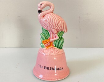 Vintage Pink Flamingo Bell Ceramic Collectible The Bahamas 4.5 inches clean.