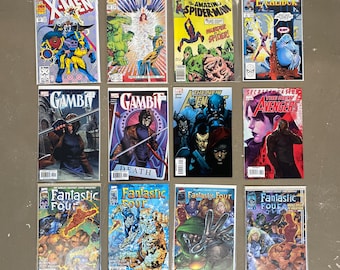 Lot of 12 Assorted Marvel Comics Fantastic Four, Gambit, New Avengers, Excalibur, Amazing Spiderman, The Incredible Hulk, The Uncanny X-Men