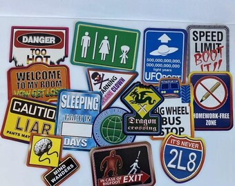 Lot of 15 2000 era Vending Machine Stickers Holographic Assorted Alien Signs etc