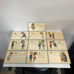 Lot de 10 cartes postales anciennes de bandes dessinées hollandaises non référencées du début des années 1900.