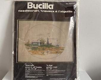 Bucilla vintage needlecraft BEACH FRONT 22x28 48849 New / Sealed kit.