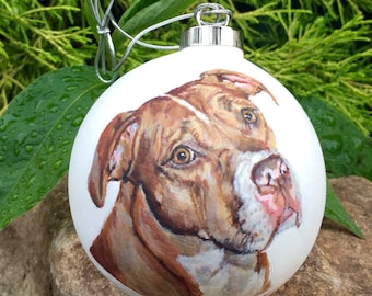 Hand-Painted Dog Ornament, Personalized with Custom Pet Portrait, Ceramic ornaments, Pet memorial gift, Dog loss gift idea