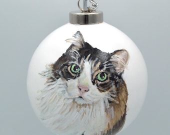 Hand Painted Cat Portrait Ornament - Custom Ceramic Pet Memorial