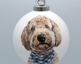 Hand-Painted Dog Ornament, Personalized with custom pet portrait, Ceramic ornaments, Dog memorial gift, Dog lover gift idea