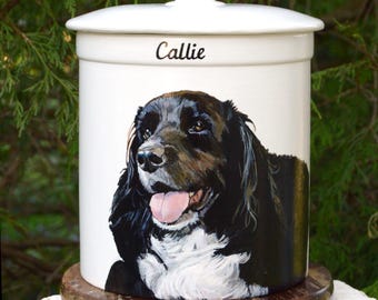 Custom Hand-Painted Dog Urn, Ceramic Pet Memorial Keepsake Portrait, small, medium, large sizes