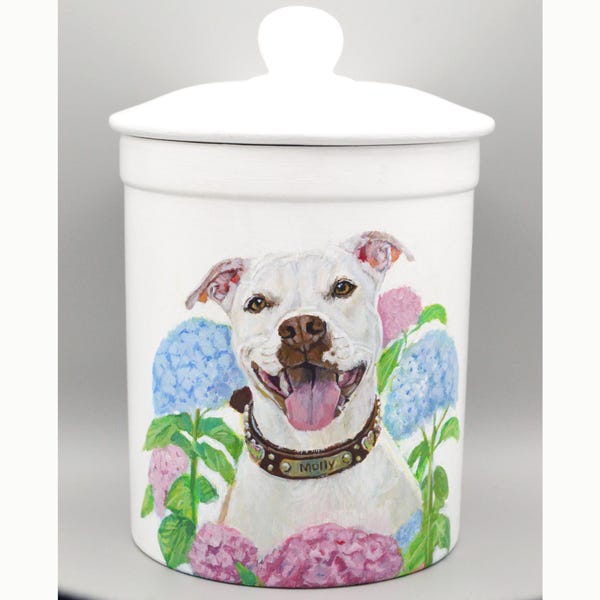 Personalized Dog Urn with hand-painted custom portrait, Ceramic Pet Memorial