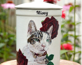 Custom Cat Urn: Hand-Painted Pet Portrait, Personalized Memorial Keepsake