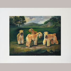 Dog Print of Soft coated wheaten terriers, dog wall art, white mat and backing board included