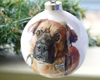 Hand Painted Dog Ornament: Custom Pet Portrait, Ceramic Bauble