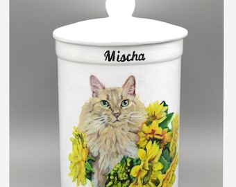 Personalized Cat Urn: Hand-Painted Ceramic Pet Memorial Keepsake