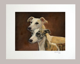 Whippet Dog Print from the original painting, whippet art, white mat included