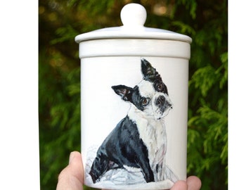 Personalized pet urn for ashes hand painted with custom portrait from your photo, dog urn, cat urn, keepsake urn, dog memorial gift