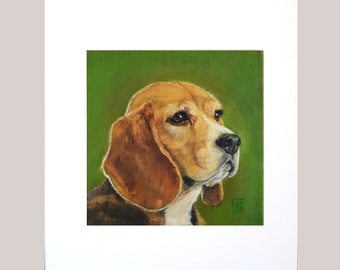 Beagle Dog Art Print: from the original painting "Waiting for my Human", White Mat Included