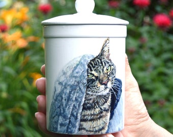 Custom cat urn for ashes hand painted with pet portrait from photo, dog urn, pet urn, pet memorial gift