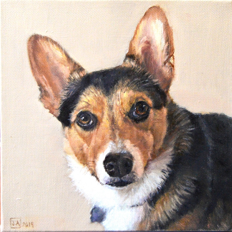 Custom pet portrait painting from photo, hand painted dog portrait on canvas, pet art commission, dog memorial sympathy gift 8x8 (1 pet)