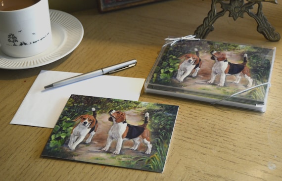 beagle HAVING TEA ANIMAL dog art notecard envelope set