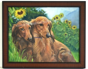 Dachshund painting on canvas, original oil painting, frame shown included