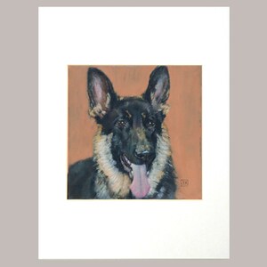 German Shepherd Dog Print from the original oil painting, wall art, white mat and backing board included
