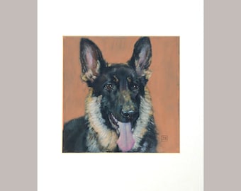 German Shepherd Dog Print from the original oil painting, wall art, white mat included