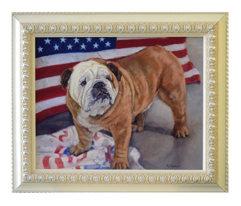 English Bulldog Oil Painting With American Image 0