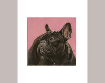 Black French Bulldog Print from the original painting, dog wall art, white mat included