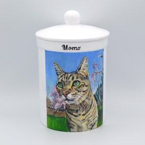 Custom Cat Urn, Ceramic pet urn for ashes, Cat Memorial with hand painted portrait, Personalized small pet urn image 5