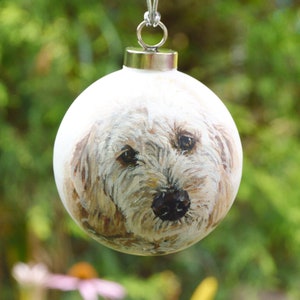 Hand Painted Dog Ornament, custom pet ornament, pet portrait, realistic dog portrait, personalized gift, dog memorial, ceramic pet bauble