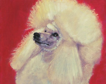 White Poodle Dog oil painting on canvas, realistic dog wall art, gift for dog lover, mom, parents