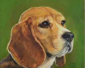 Beagle dog oil painting on canvas, realistic dog wall art, dog lover owner gift