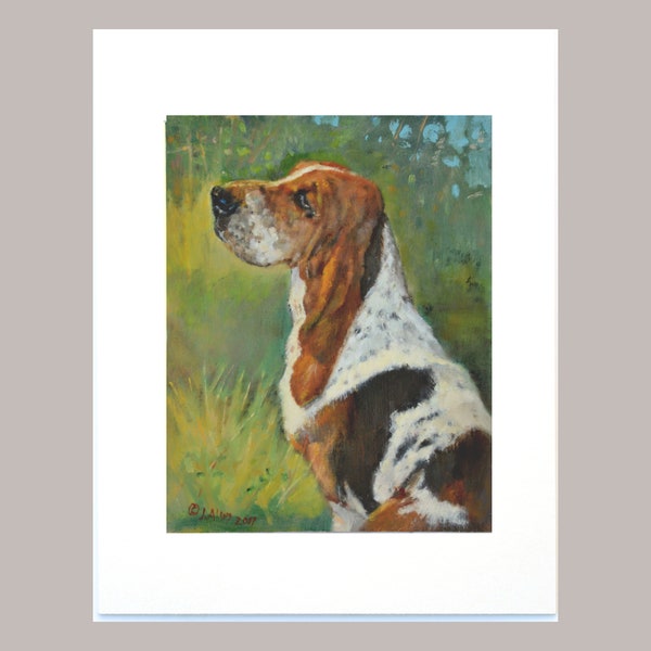 Basset Hound Dog Print from the original oil painting, dog wall art, white mat included
