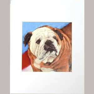 English Bulldog Print from the original painting, dog wall art, white mat and backing board included