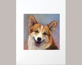 Pembroke Welsh Corgi Dog Print from the original painting, corgi dog wall decor, white mat included