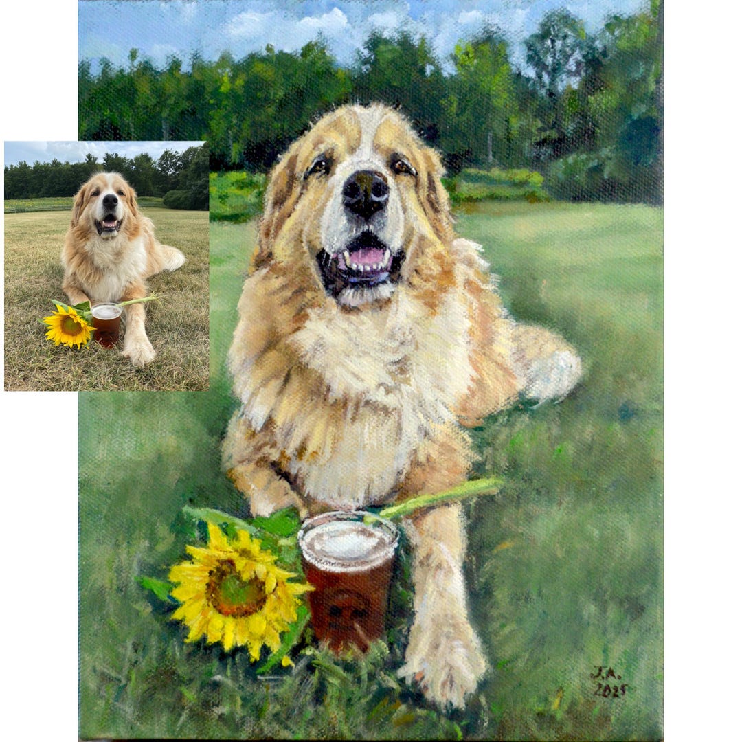 Custom Pet Portrait Oil Painting on Canvas, Hand-painted Dog Memorial ...