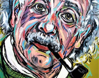 Albert Einstein Artist Print, Expressionist Art, Contemporary Art, Einstein Wall Decor, Unique Wall Decor, Quirky and Colourful Art, Pop Art