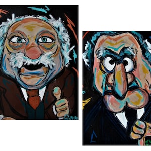 Zestaw dwóch wydruków - Statler i Waldorf z Muppetów, Jim Henson Wall Art, Retro Cartoon Art, Nostalgiczna dekoracja ścienna, Dekoracja pokoju dziecięcego PopArt