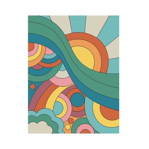 Sunburst Retro PRINTABLE ART 60&#39;s 70&#39;s Sunshine Mod Cute Mid-Century Modern Colorful Instant Download sixties seventies rainbow print hope