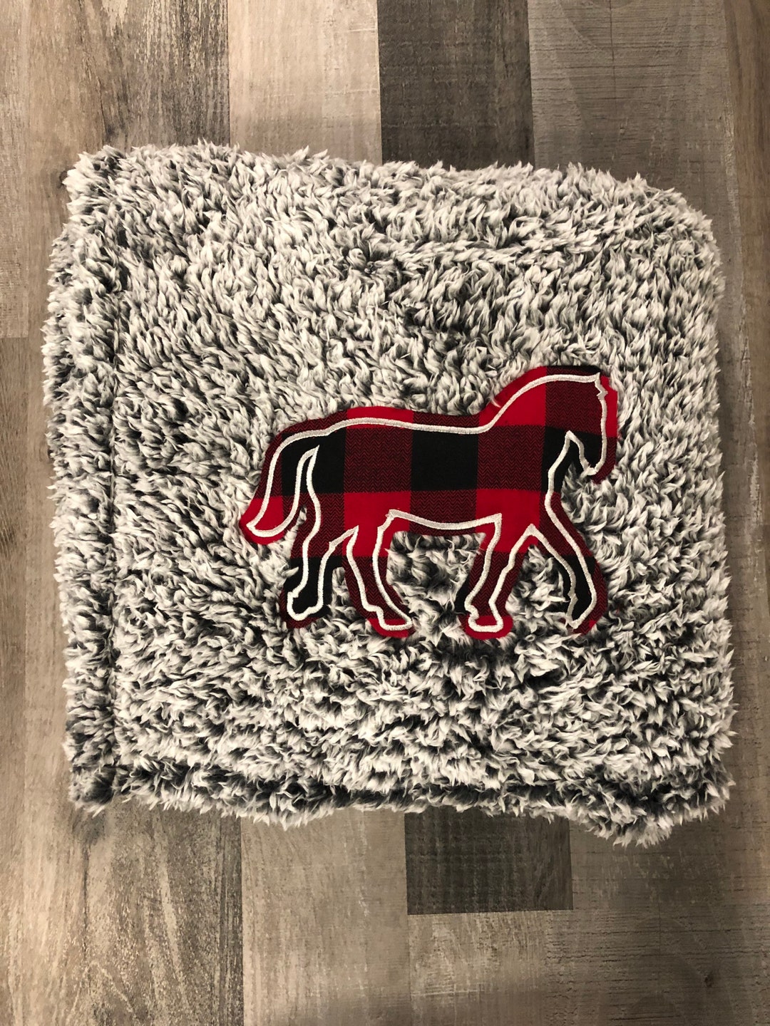 Super Soft Sherpa Blanket With Horse Appliqué Etsy