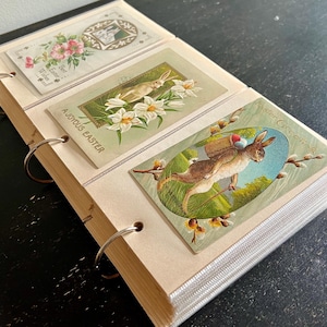 Antique Easter Postcard Lot of 200 in Scrapbook Pages • Victorian Postcards •  Religious Spring Ephemera • Vintage Easter Art Bunnies Chicks