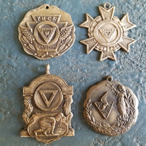 Antique 1910s YMCA Award Medals: Christian Ministry Military Club Trophies - Set of 4