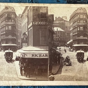 1870s Boston Dock Square Stereoview Card: Washington St. Shops