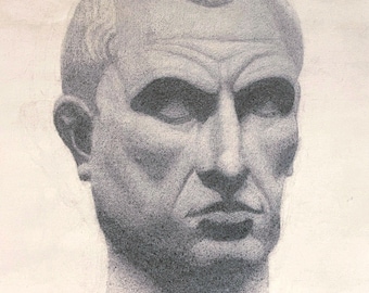 1930s Academic Cast Drawing Male Bust Charcoal Study Classical Roman Head