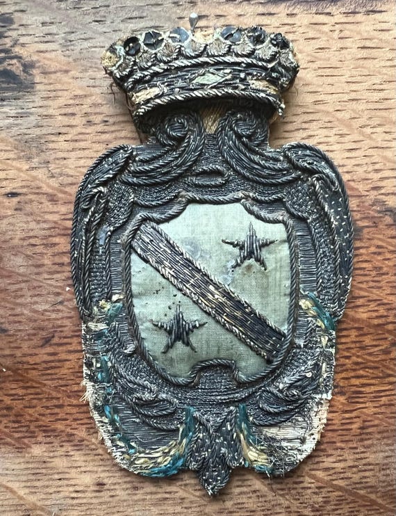 19thC Bullion Noble Crest Badge, Pignatelli-Style Italian Spanish Heraldic Insignia