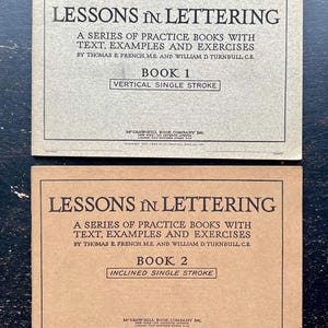Vintage Engineering Lettering Books Pair Commercial Gothic Drafting Practice McGraw Hill 1921 1924