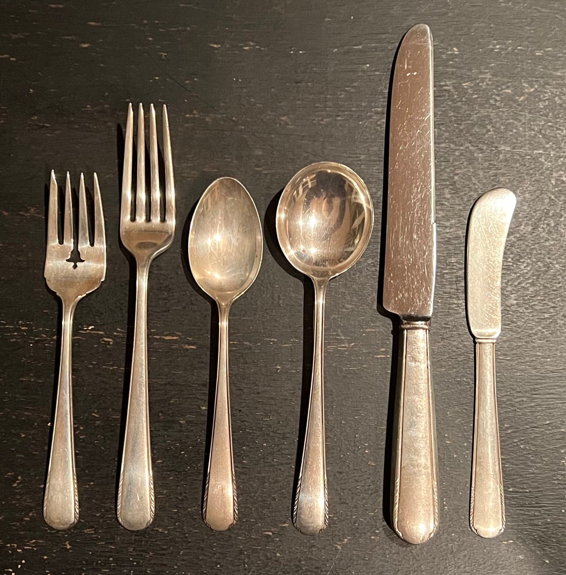 STERLING 6piece 1930s Sterling Silver Flatware Place Setting