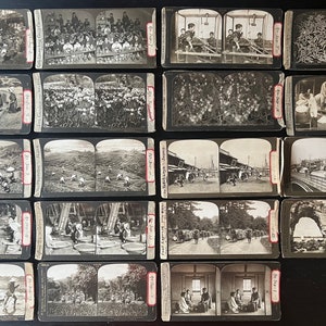 Stereoviews 19 HC WHITE JAPAN 1901-1908 Cards Perfec-Stereograph Silk Tea Rice Production Child Labor Bullock Train Cloisonne Farm Streets