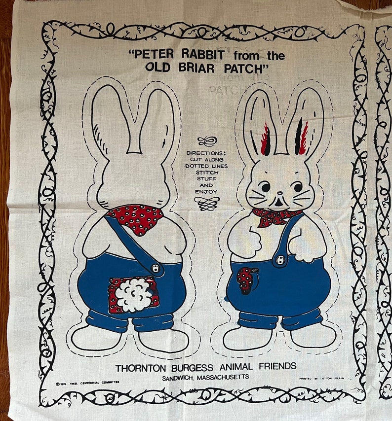 1974 Thornton Burgess Peter Rabbit Cut and Stuff Fabric Sandwich ...