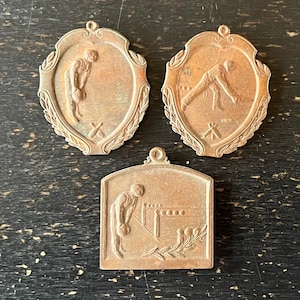 Antique Bronze Bowling Medals: Salesman Sample Medallions, Jewelry Findings