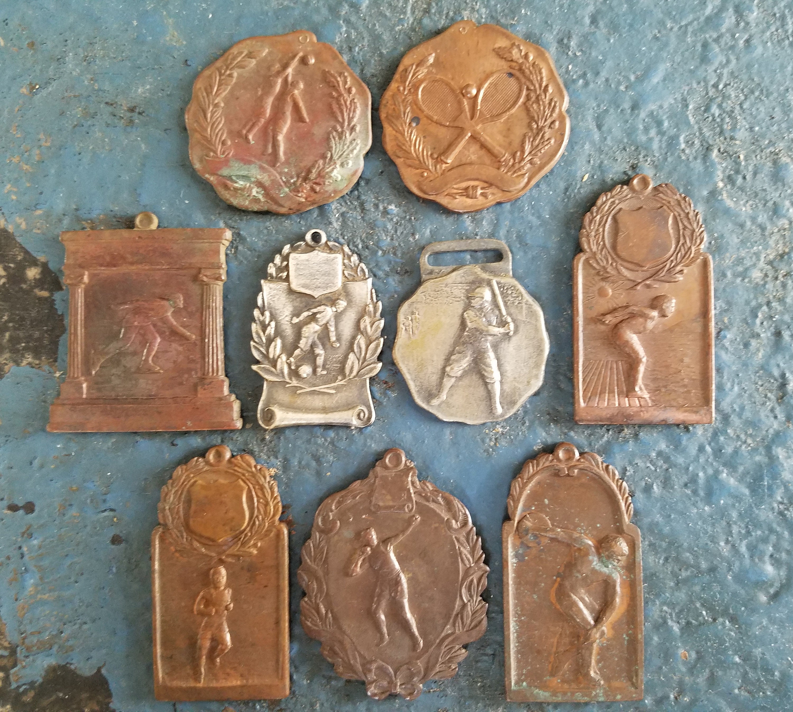 Antique Sports Award Medallions: 1910s Salesman Samples, Set of 9